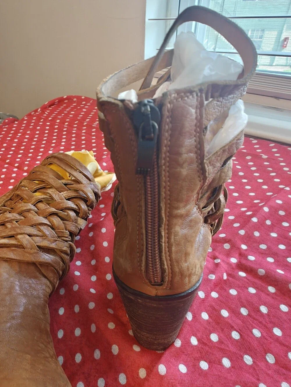 Free People Carrera bootie Sz 39 8 US Brown Woven Leather Heel